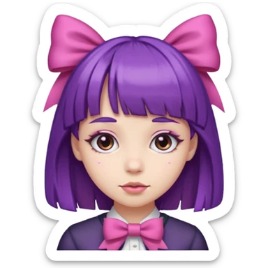girl with bangs and purple hair and pink bow sticker