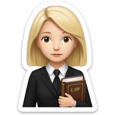 woman lawyer blanche et blonde avec des cheveux mi-long; elle est habillée avec une longue robe noire et une cravate blanche;  sticker