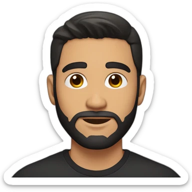 25 year old Hispanic man with a beard and thick eyebrows light skin, black shirt and side fades and a comb over with very dark brown eyes sticker