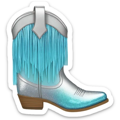 Realistic silver and pastel blue ombre pair of fashion cowgirl boots with sparkly shiny glitter fringe on them. sticker