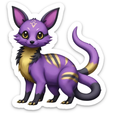 Rare exotic cute epic aesthetic gothic colorful Salandit-Eevee-Civet-species-Fakemon-hybrid-creature, with markings, full body sticker