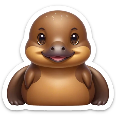 Cinematic Cute Platypus Portrait Emoji, Head tilted playfully and inquisitively, featuring a glossy brown fur with a charming, flat duckbill and round, sparkling eyes brimming with quirky wonder, Simplified yet irresistibly adorable features, highly detailed, glowing with a warm, friendly glow, high shine, affectionate and whimsical, stylized with a touch of aquatic playfulness, bright and endearing, soft glowing outline, capturing the essence of a mischievous yet lovable platypus, so playful it feels like it could waddle out of the screen into your arms! sticker