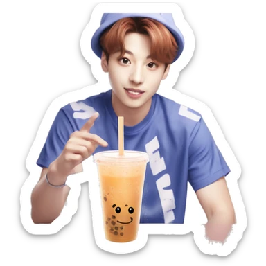 Jungkook of bts with a bubbletea sticker
