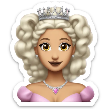 ariana grande as Galinda wicked movie, blond hair big fluffy pink dress silver crown sticker