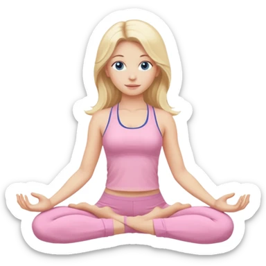 Long haired blonde with dark blue eyes yoga girl light pink clothes n sticker