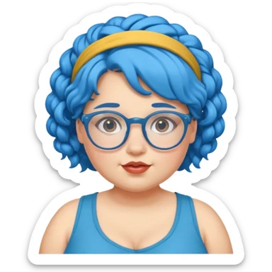 curly fat girl with blue hair and glassess and headband sticker