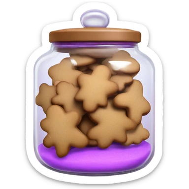 Realistic glass cookie jar with light purple lid full of gingerbread cookies isolated.  sticker