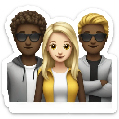 a white girl, a brown girl, and a white guy DJing together sticker