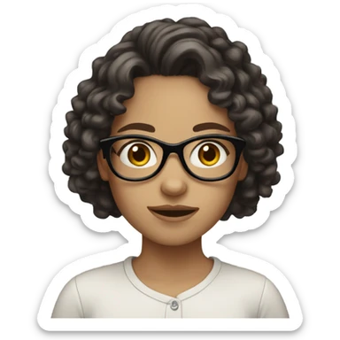 Pale girl with dark brown long curly hair and glasses sticker