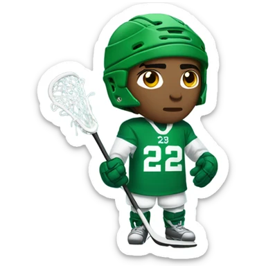 Lacrosse player in green uniform shivering in the snow sticker