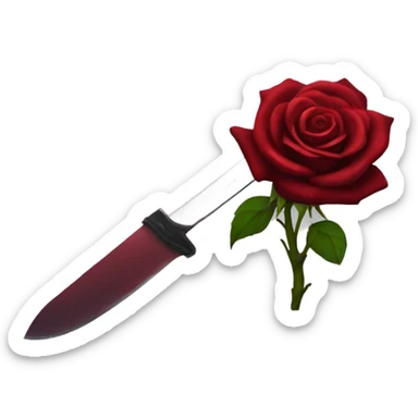 Dark red rose with a knife sticker