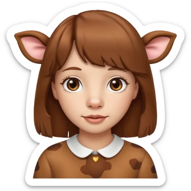 Make a cute girl brown cow with a brown wig and brown eyes sticker