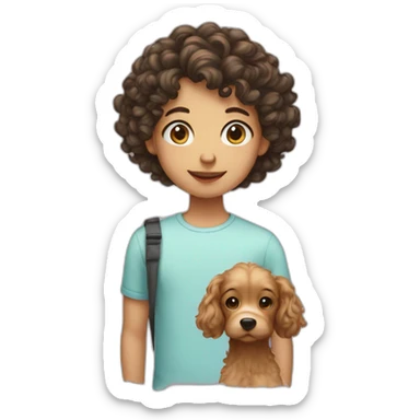 short hair boy with long hair girl with curly dog sticker