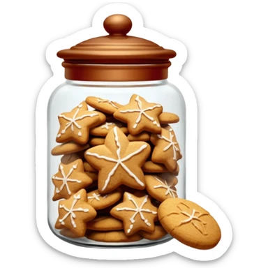 Realistic glass cookie jar with brown lid full of stars ginger cookies sticker