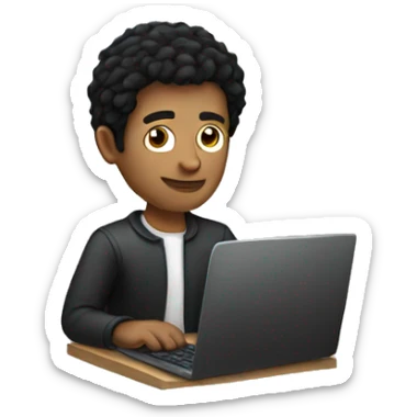 white man with black hair working on his laptop sticker