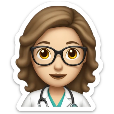 Pregnant White nurse woman with long brown hair and glasses sticker