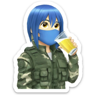 anime blue-hair drinking sipping flectarn camo sticker
