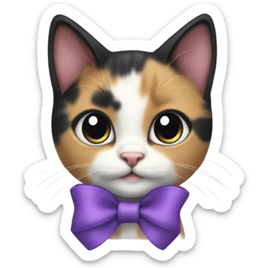 Calico kitten with a purple bow sticker