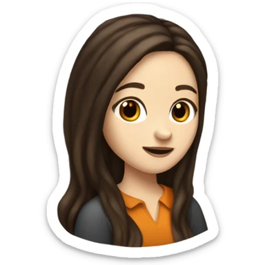 White girl with menorah and long wavier dark brown hair with her fox looking dog sticker