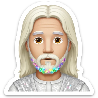 Jesus, Son of God from Gods and Goddesses with long white hair and beard, white sequin outfit sticker