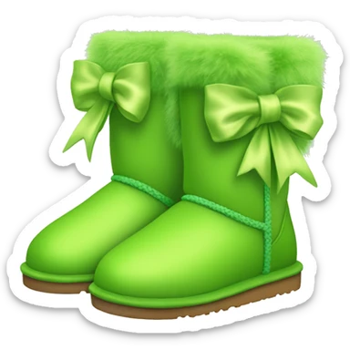 Realistic Pair of lime green fur Ugg boots with green silk ribbon bow. sticker
