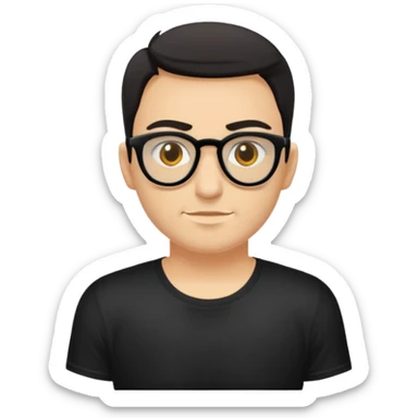 Ai emoji băiat, ochelari de soare, ochii căprui, păr șaten, piele cafeniu deschis și tricou negru  sticker