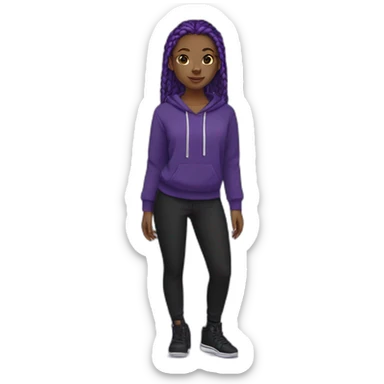 Black girl purple braids black hoodie black pant and black handbag sticker