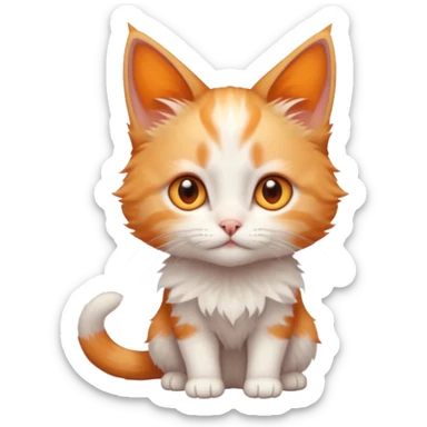 full body of very small + skinny ginger and white kitten with deep orange eyes and triangular shaped face sticker