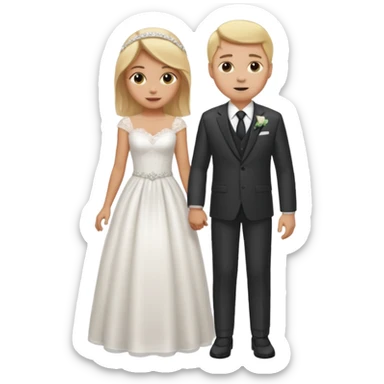 A Blonde girl with light brown skin in wedding dress with  a white man next too her with a suit on sticker