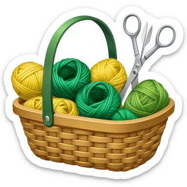 A tidy basket with neatly arranged green and yellow skeins and scissors. sticker