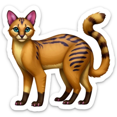 Vibrant-colored colorful painted marked patterned Asian glorious divine exotic cute cool beautiful shiny beautiful fantasy-caracal-civet-genet-sergal-vernid-Cacomistle-oncilla-animal-Fakémon-hybrid-fursona (full body) sticker
