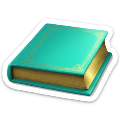 Realistic isolated turquoise book with metallic gold writing laying down flat. sticker