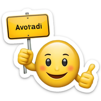 Create a cheerful emoji showing a yellow road sign with a thumbs-up hand, a curving black road, and the word “AVTORADOSTI” in bold red letters on a white banner below. The design should feel fun, positive, and automotive-themed. sticker