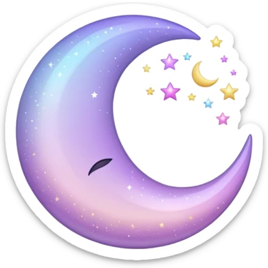 sparkly glossy pastel lilac-gradient crescent moon with extra shimmer sticker