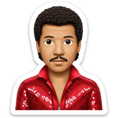 Lionel Richie with dark brown hair, red sequin outfit  sticker