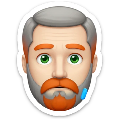 Greenish grey eyed adult man with tired look. Short dark grey hair, poor amount. He has a very long beard hanging. Pale skin. He's serious and looks tired. Make sure his hair and beard are both dark gray. Not redhead. sticker
