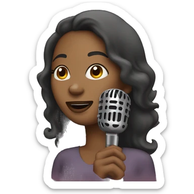 A woman singing with a mic sticker