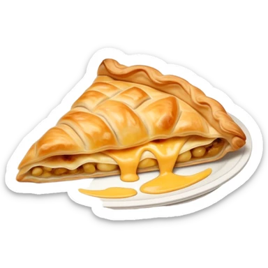 Cinematic Realistic Burek sa Sirom Dish Emoji, showcasing a flaky pastry filled with cheese rendered with crisp textures and appetizing, warm lighting. sticker