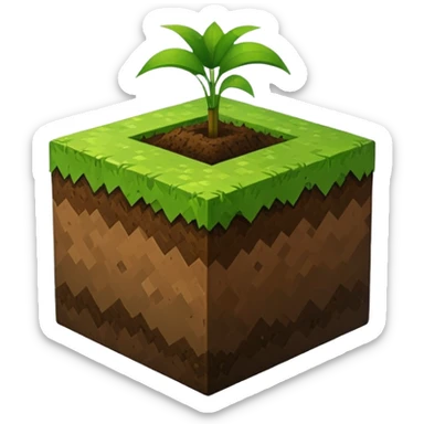 dirt block with green grass top, Minecraft look, minimal details, emoji style sticker