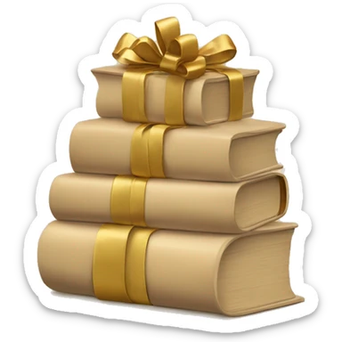 beige books stacked up and tied together by a golden bow sticker