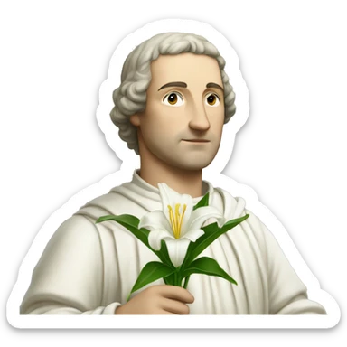Petrarch holds a white lily in his hand sticker