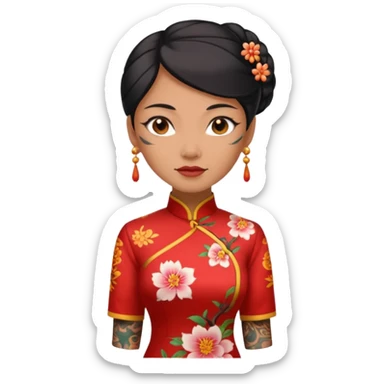 ancient woman with tatooed and cheongsam, NO pierce sticker