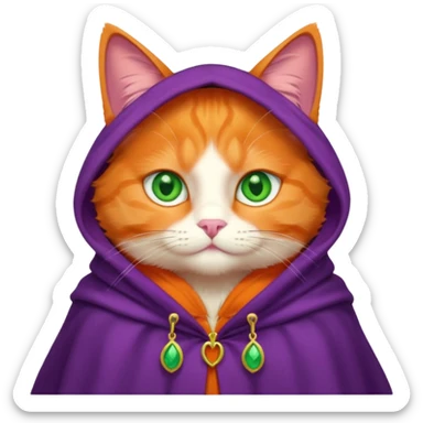 pussy orange cat green eyes, in purple cloak sticker