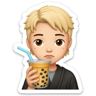 a guilty face holding boba sticker
