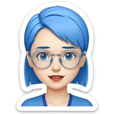 Mujer asombrada con cabello celeste y gafas azules cromadas guiñando un ojo sticker