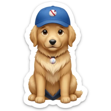 Golden retriever dog with blue baseball cap fullbody sitting down sticker