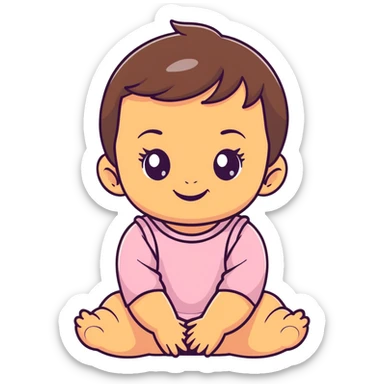 smiling baby girl with big eyes, medium skin tone, and dark hair sticker
