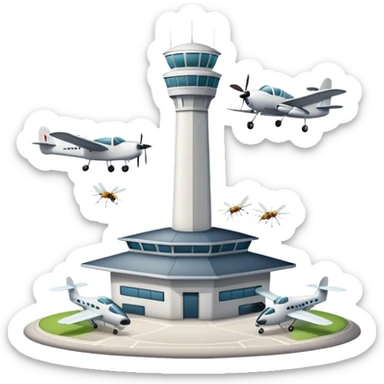 tiny mosquito airport with control tower and mosquito planes sticker