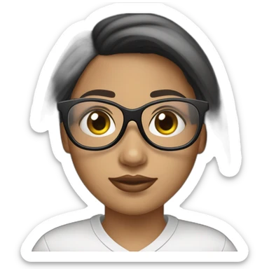 une fille avec de long cheveux noir lisse, la peau blanche ,et avec des lunette (en forme de carrer un peu déformé) assez grosse comparer a ça tête , portant un pull noir sticker