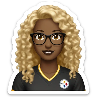 Steelers nfl girl brown skin long blonde curly glasses sticker
